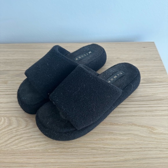 Black Simon Miller Terry Pool Slides - Picture 3 of 5